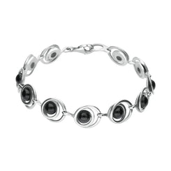 Sterling Silver Whitby Jet 11 Stone Round Swirl Bracelet, B1019