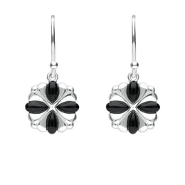 Sterling Silver Whitby Jet 4 stone Cross Drop Earrings. E1957