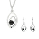Sterling Silver Whitby Jet Abstract Flame Two Piece Set