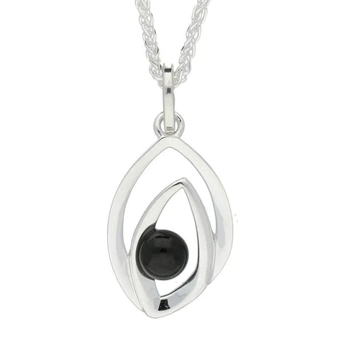 Sterling Silver Whitby Jet Abstract Flame Two Piece Set