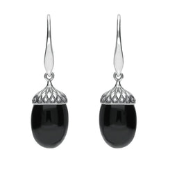 Sterling Silver Whitby Jet Acorn Drop Earrings E2418