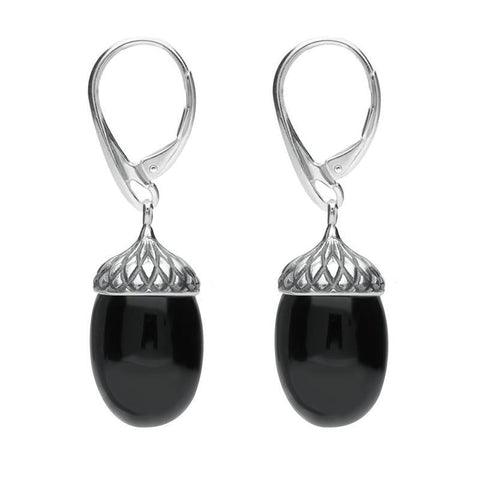 Sterling Silver Whitby Jet Acorn Drop Earrings E2418