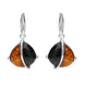 Sterling Silver Whitby Jet Amber Double Stone Pear Drop Earrings E1795