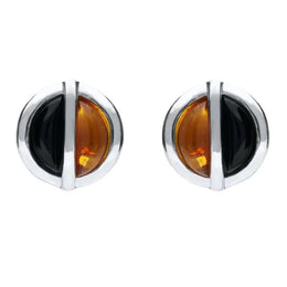 Sterling Silver Whitby Jet Amber Double Stone Stud Earrings E1805