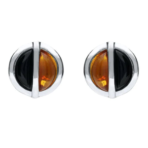 Sterling Silver Whitby Jet Amber Double Stone Stud Earrings E1805