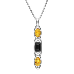 Sterling Silver Whitby Jet Amber Oval And Rectangle Necklace, P2759