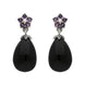 Sterling Silver Whitby Jet Amethyst Pearl Flower Drop Earrings E1701