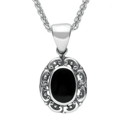 Sterling Silver Whitby Jet Antique Frame Necklace. P128. 