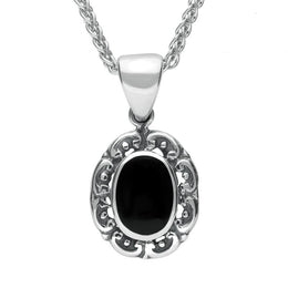 Sterling Silver Whitby Jet Antique Frame Necklace. P128. 