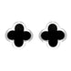 Sterling Silver Whitby Jet Bloom Four Leaf Clover Stud Earrings, E2465