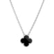 Sterling Silver Whitby Jet Bloom Small Four Leaf Clover Ball Edge Chain Necklet, N1044