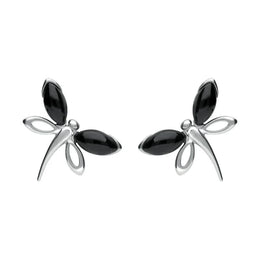 Sterling Silver Whitby Jet Butterfly Stud Earrings E1898.