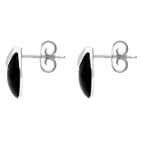 Sterling Silver Whitby Jet Button Cap Stud Earrings