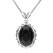 Sterling Silver Whitby Jet Carved Oval Necklace, P2742