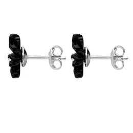 Sterling Silver Whitby Jet Carved Pointy Petal Stud Earrings E671