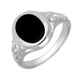 Sterling Silver Whitby Jet Carved Shoulder Oval Signet Ring. R099