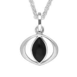 Sterling Silver Whitby Jet Cat Eye Necklace. P2542