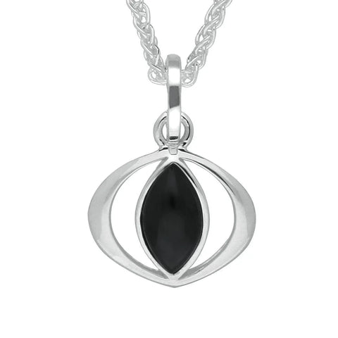 Sterling Silver Whitby Jet Cat Eye Necklace. P2542