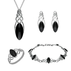 Sterling Silver Whitby Jet Celtic Marquise Piece Set. S012 