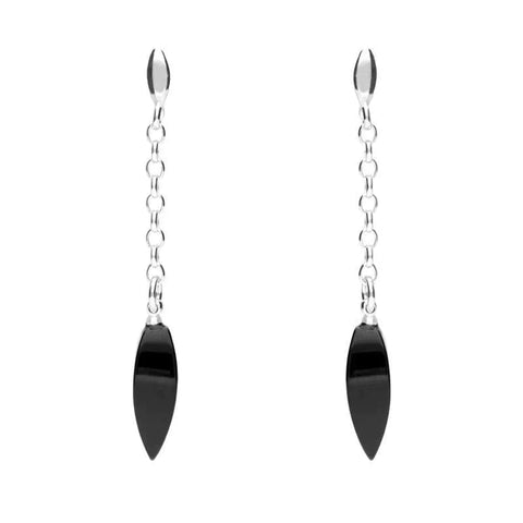 Sterling Silver Whitby Jet Chain Drop Earrings. E1794