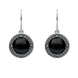 Sterling Silver Whitby Jet Circle Stone Oxidised Drop Earrings. E1927