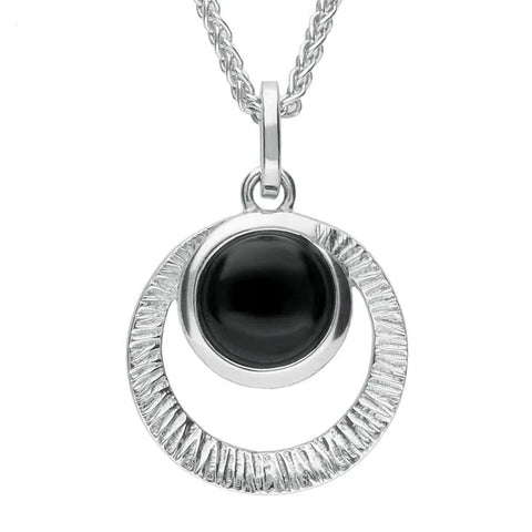 Sterling Silver Whitby Jet Circular Cut Out Necklace P2563