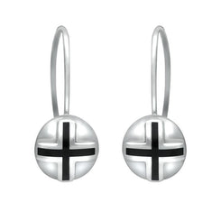 Sterling Silver Whitby Jet Cross Sphere Hook Earrings E2262