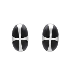 Sterling Silver Whitby Jet Cross Dome Stud Earrings E2021
