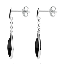 Sterling Silver Whitby Jet Curved Diamond Shape Chain Drop Earrings E1812 side