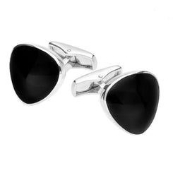 Sterling Silver Whitby Jet Curved Triangle Cufflinks CL419