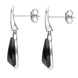 Sterling Silver Whitby Jet Curved Triangle Drop Earrings. E2173.