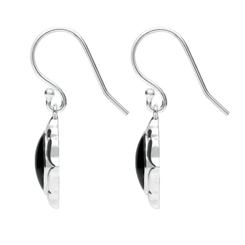 Sterling Silver Whitby Jet Cushion Fancy Edged Drop Earrings E2315