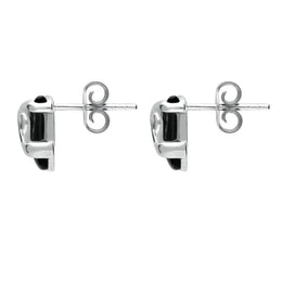 Sterling Silver Whitby Jet Cushion Pattern Stud Earrings. E1961.
