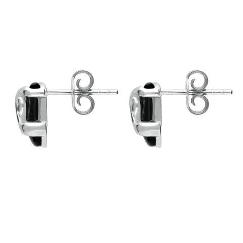 Sterling Silver Whitby Jet Cushion Pattern Stud Earrings. E1961.