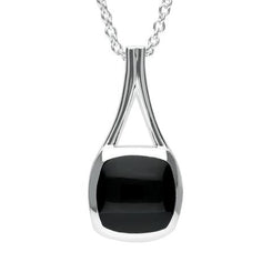 Sterling Silver Whitby Jet Cushion Pendant Necklace. P3009