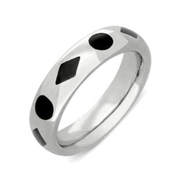 Sterling Silver Whitby Jet Diamond Dot Pattern 6mm Wedding Band. R584