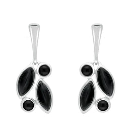 Sterling Silver Whitby Jet Four Stone Leaf Drop Earrings E1803