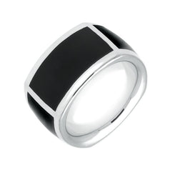 Sterling Silver Whitby Jet Four Stone Oblong Wide Band Ring R1046