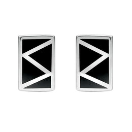 Sterling Silver Whitby Jet Four Stone Zigzag Oblong Stud Earrings E442 