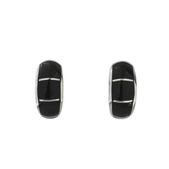Sterling Silver Whitby Jet Four Stripe Horseshoe Stud Earrings E1945