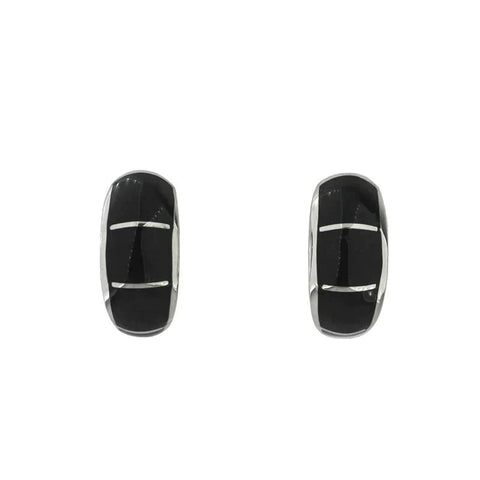 Sterling Silver Whitby Jet Four Stripe Horseshoe Stud Earrings E1945