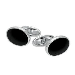 Sterling Silver Whitby Jet Framed Oval Cufflinks. CL496.
