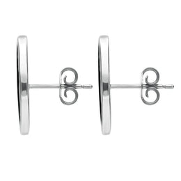 Sterling Silver Whitby Jet Framed Oval Stud Earrings. E016.