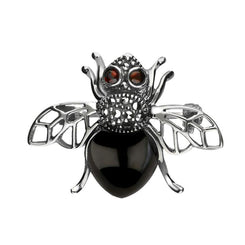 Sterling Silver Whitby Jet Marcasite Garnet Honey Bee Brooch M333