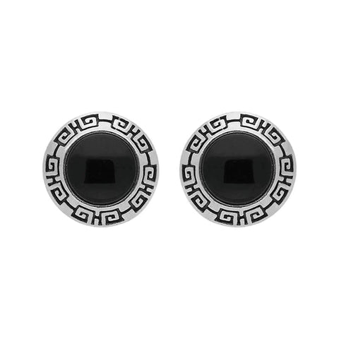 Sterling Silver Whitby Jet Greek Edge Stud Earrings E2047