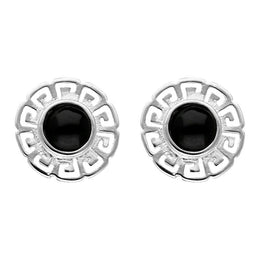 Sterling Silver Whitby Jet Greek Style Stud Earrings E2421