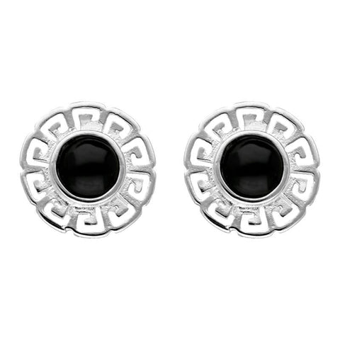 Sterling Silver Whitby Jet Greek Style Stud Earrings E2421