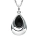 Sterling Silver Whitby Jet Half Stone Tear Drop Necklace, P2560.