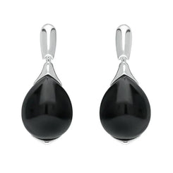 Sterling Silver Whitby Jet Hinge Top Pear Drop Earrings E2431