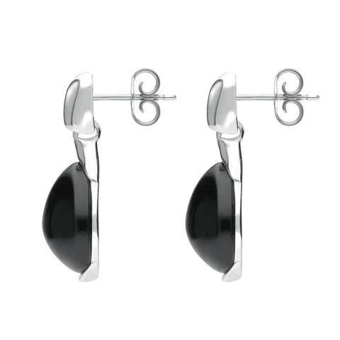 Sterling Silver Whitby Jet Hinge Top Pear Drop Earrings E2431